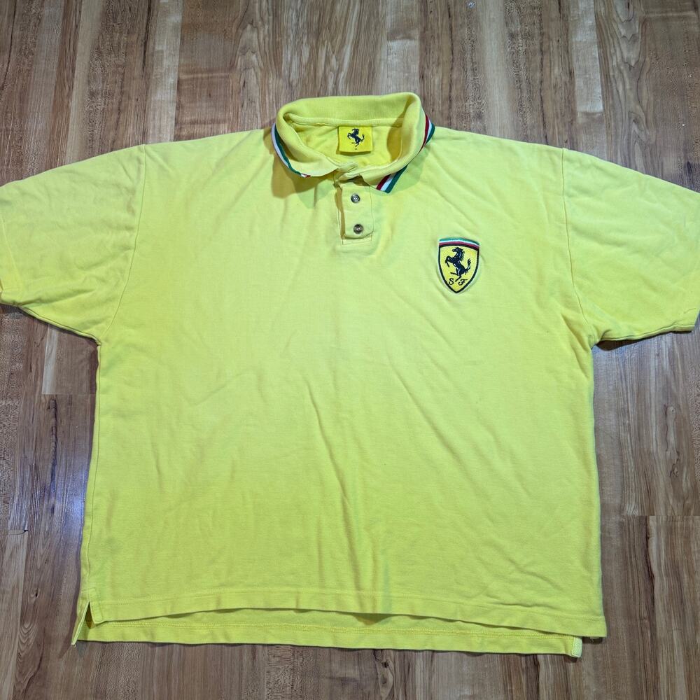 Vintage Scuderia Ferrari Short Sleeve Yellow Logo Patch Polo Racing F1 Merch XL